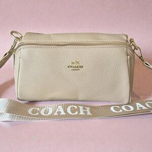 Inspired Coach Beige Crossbody Bag with Gold Accents